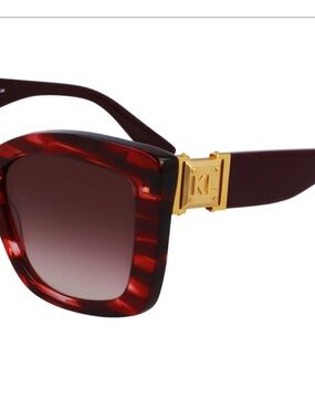Karl Lagerfeld Burgundy Tortoiseshell Square Sunglasses with Gold Logo